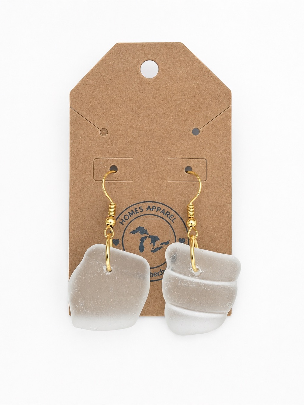 Gold-Hook Clear Sea Glass Drop Earrings by